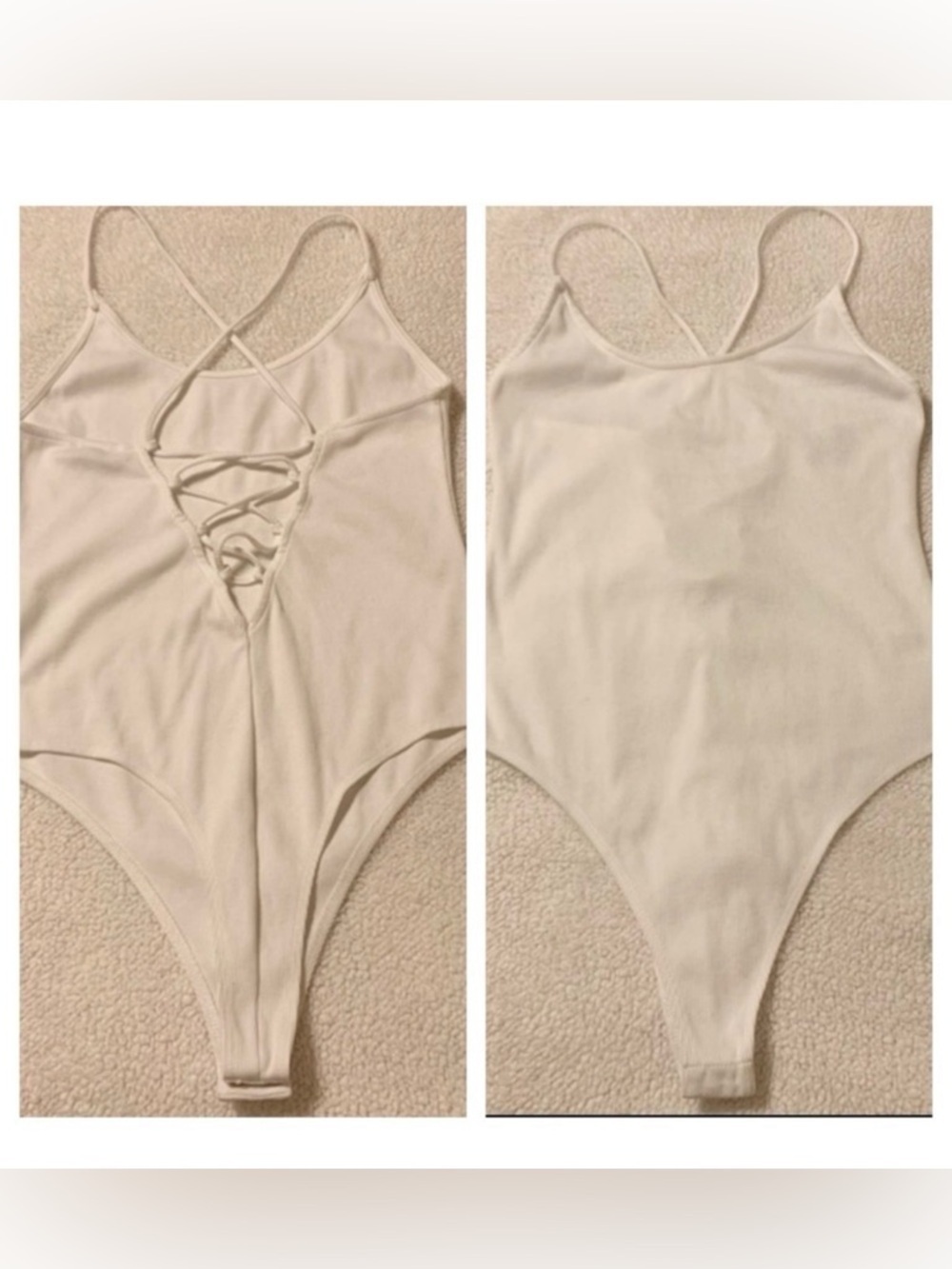 Tobi White Ribbed Tie Lace Back Bodysuit